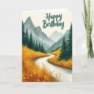 Cartão de caminho de aquarela de aniversário