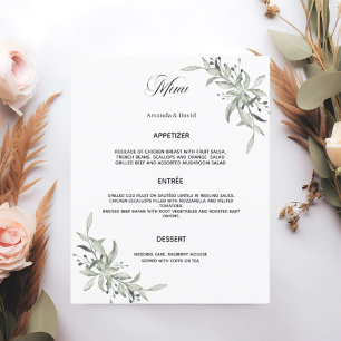 Cartão de cardápio de casamento verde-sábio