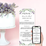Cartão de cardápio de noiva violeta de lavanda<br><div class="desc">Um cartão de menu elegante. Personalize e adicione seus nomes,  data e menu. Decorado com flores de lavanda,  flores e verde de eucalipto.</div>