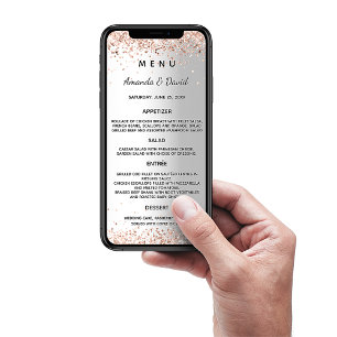 Cartão de cardápio rosa de prata de casado
