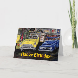 Cartão de Carro Clássico de Aniversário Feliz
