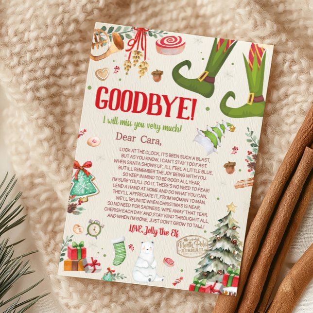 Cartão de Carta de Despedida de Natal do Elfo (Christmas Elf Goodbye Letter Card)
