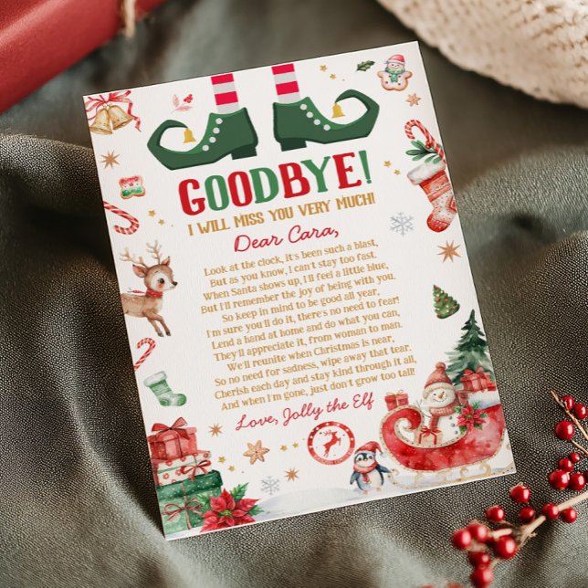 Cartão de Carta de Despedida do Elfo de Natal (Elf Christmas Goodbye Letter Card)