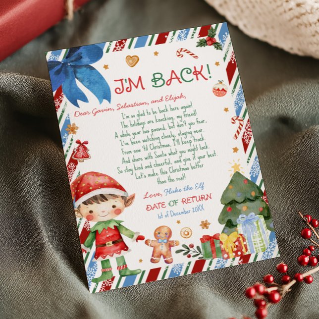Cartão de Carta de Natal do Menino do Elfo (Christmas Dark Brown Hair Light Boy Letter from Elf Letter Card)