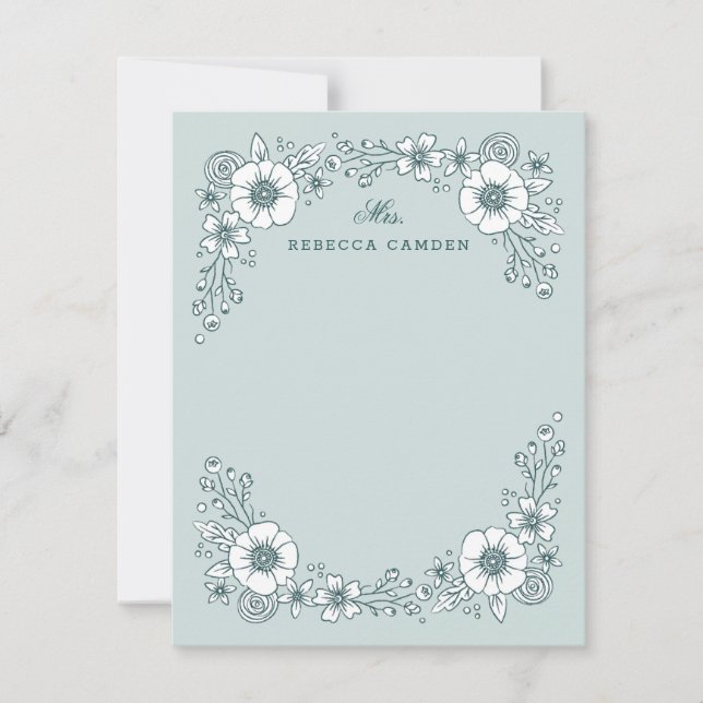 Cartão de Carta Floral Vintage Blooms - Teal (Frente)