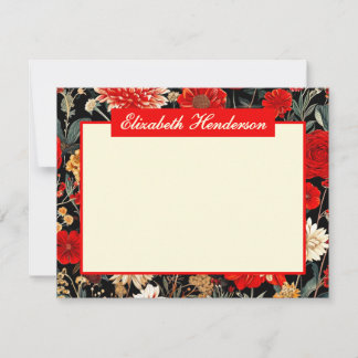 Cartão de Carta Horizontal A6, Floral, Vermelho e 