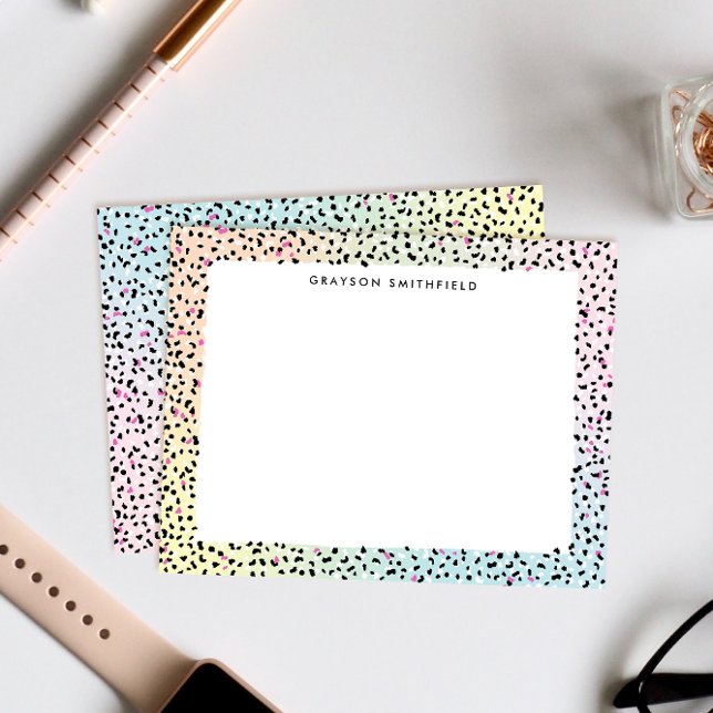 Cartão de Carta Pessoal Pastel Rainbow Leopard (pretty pastel rainbow gradient and leopard print personal stationery note cards)