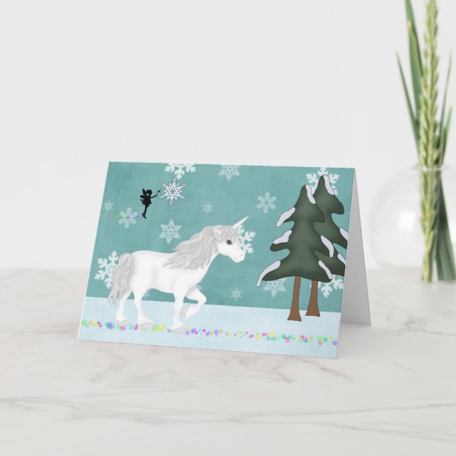 Cartão de Cartões de natal de inverno Unicorn e fa (Frente)