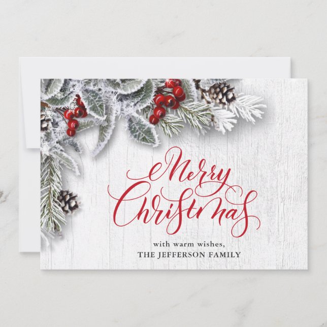 Cartão de Cartões de natal de Natal Holly Pine Rus (Frente)