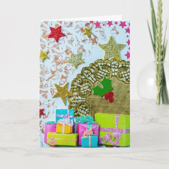 Cartão de Cartões de natal de presentes e estrelas (Frente)