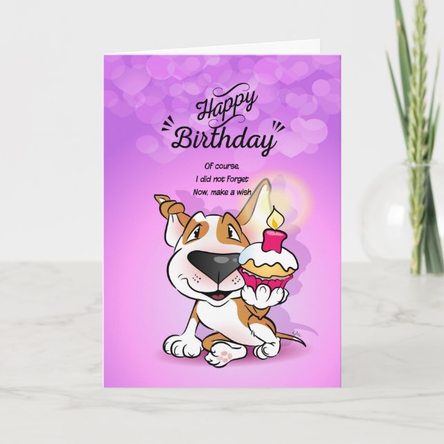 Cartão de Cartoon Bull Terrier "Feliz Aniversário" (Frente)