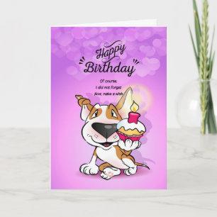 Cartão de Cartoon Bull Terrier "Feliz Aniversário"