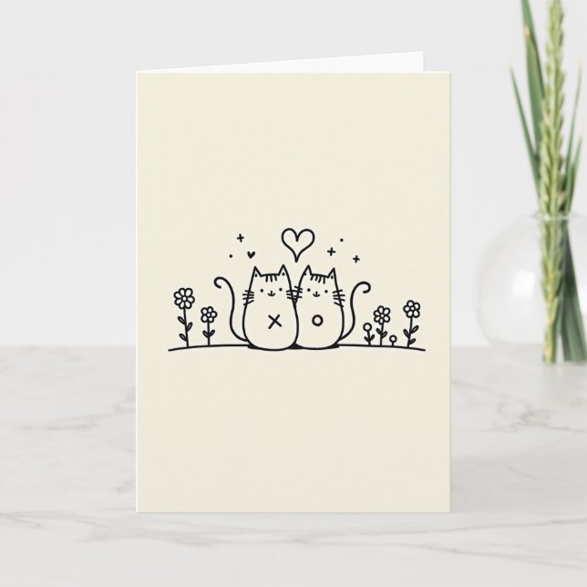 Cartão de Casal de Gatos Fofos (Frente)