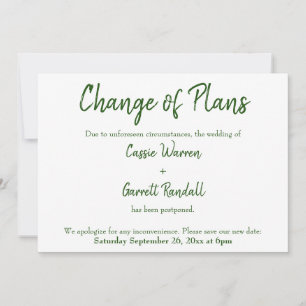 Cartão de Casamento Adiado - Alteração Verde Branc