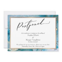 Cartão de casamento adiado com tinta dourada e azu