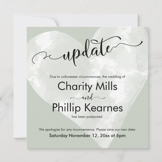 Cartão de Casamento Adiado para Atualização Verde  (Frente)