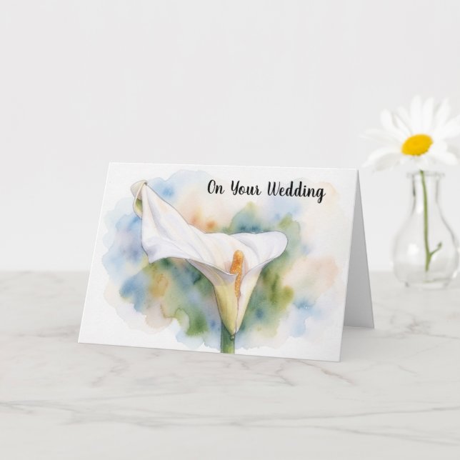 Cartão de Casamento Arte de Copo-de-Leite Branco (Planta pequena)