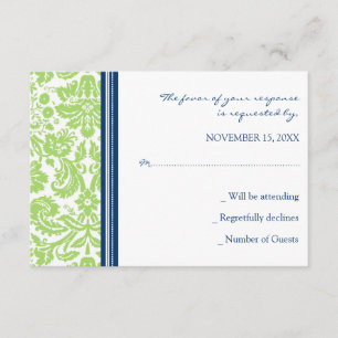 Cartão de casamento azul do damasco RSVP do limão