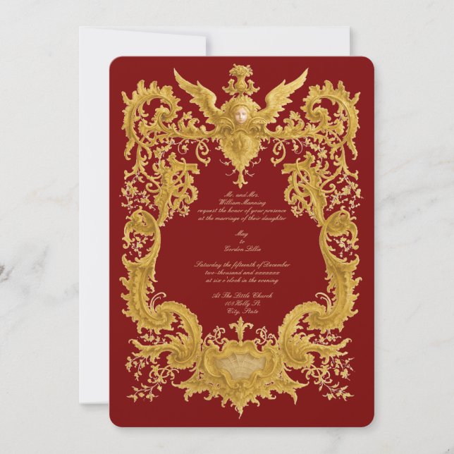 Cartão de Casamento Barroco Rococó Colorido (Frente)