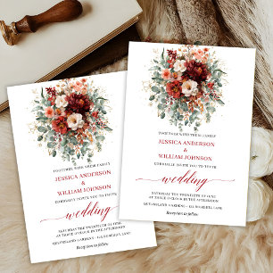 Cartão de Casamento Boho Flores de Outono Eucalipt