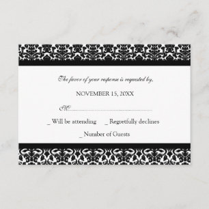 Cartão de casamento branco preto do damasco RSVP