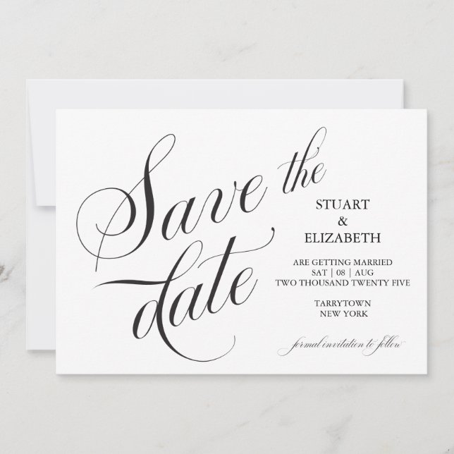 Cartão de Casamento Caligrafia Save the Date  (Frente)