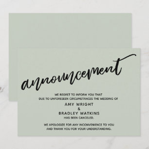 Cartão de Casamento Cancelado Sage Modern Handwrit