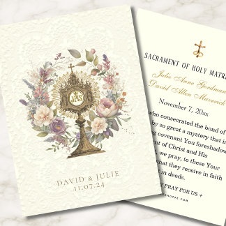 Cartão de Casamento Católico Monstrância Floral
