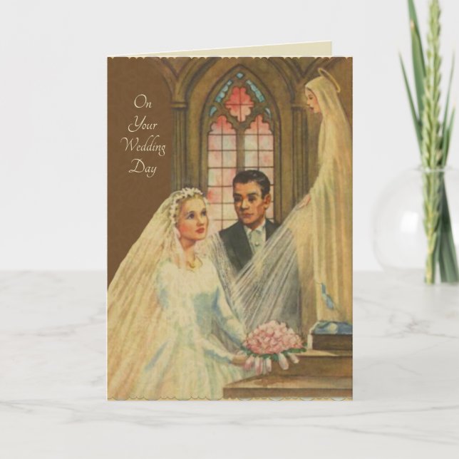 Cartão de Casamento Católico Vintage com Escritura (Frente)