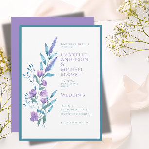 Cartão de Casamento com Aquarela de Lavanda Verde 