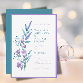 Cartão de Casamento com Aquarela em Lavanda Roxo E