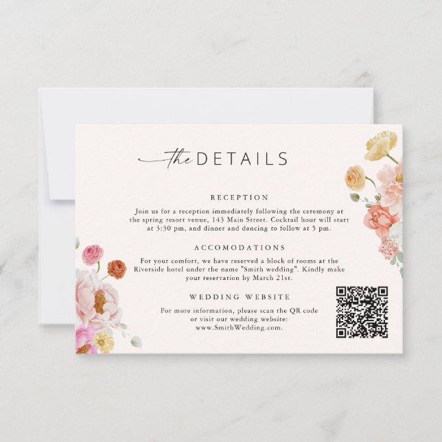 Cartão de Casamento com Detalhes em Código QR Flor (Frente)