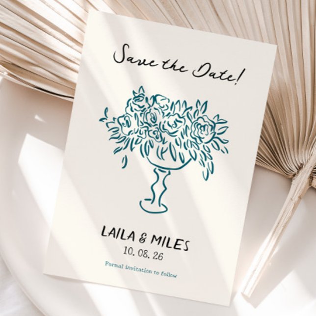 Cartão de casamento com flores para salvar a data  (flower vase Save the date wedding invitation)