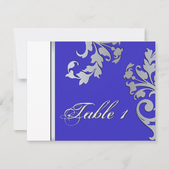 Cartão de Casamento com Número da Mesa - Azul Real (Frente)