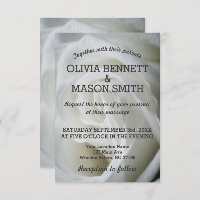 Cartão de Casamento com Textura de Rosa Branca (Frente/Verso)