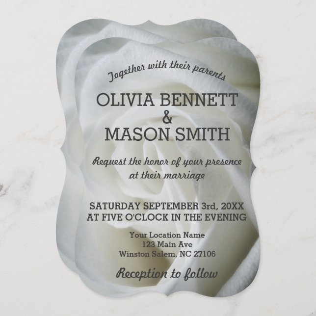 Cartão de Casamento com Textura de Rosa Branca (Frente/Verso)