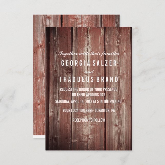 Cartão de Casamento com textura Rustic Barn Door (Frente/Verso)
