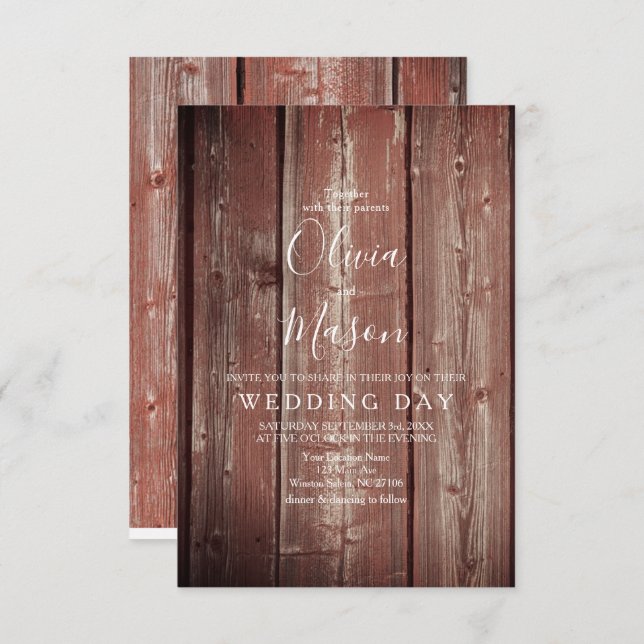 Cartão de Casamento com textura Rustic Barn Door (Frente/Verso)