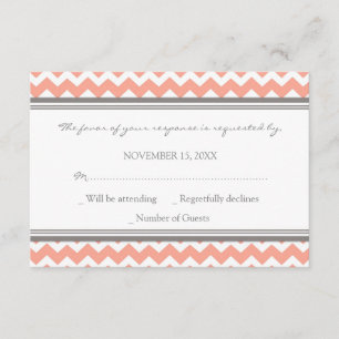 Cartão de casamento coral cinzento de Chevron RSVP