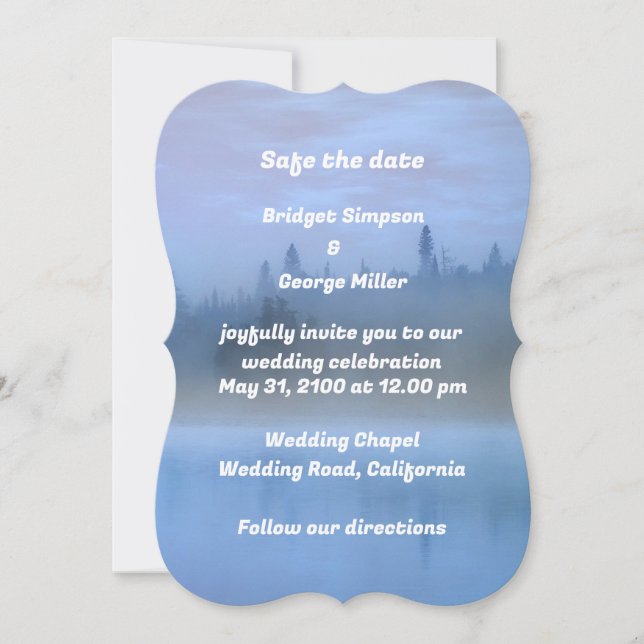 cartão de casamento da árvore da paisagem azul mod (Frente)