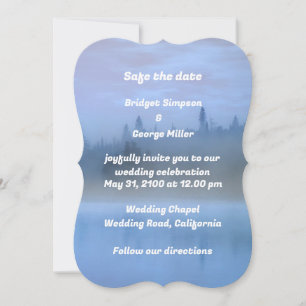 cartão de casamento da árvore da paisagem azul mod