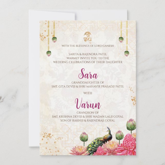 Cartão de casamento da Índia para o Pavão Digital (Frente)