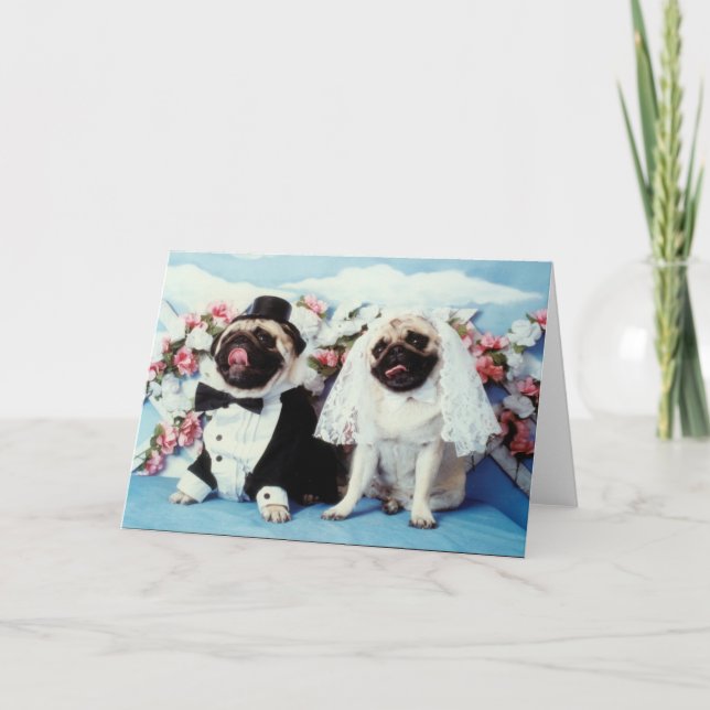 Cartão de Casamento de Cachorro Pug (Frente)