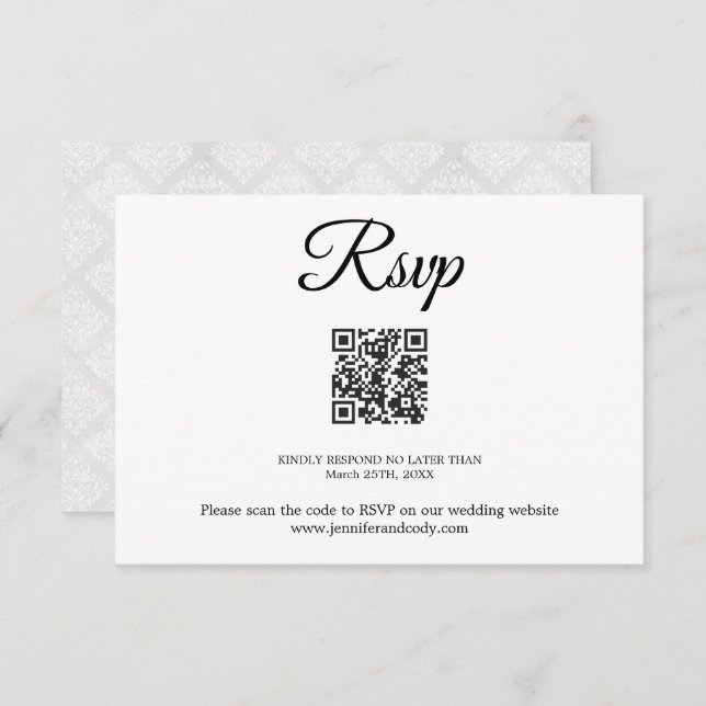 Cartão de Casamento de Código QR RSVP RSVP do Dama (Frente/Verso)