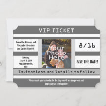 Cartão de casamento de data de save com bilhete de