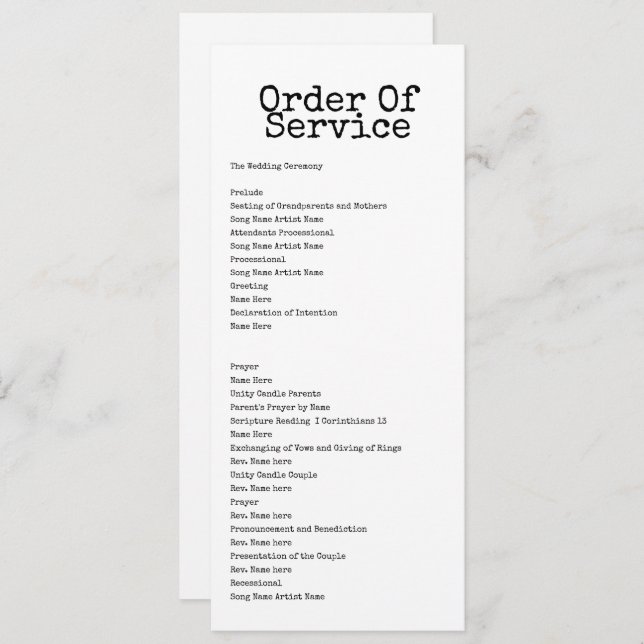 Cartão de Casamento de Escritura de Serviço (Frente/Verso)