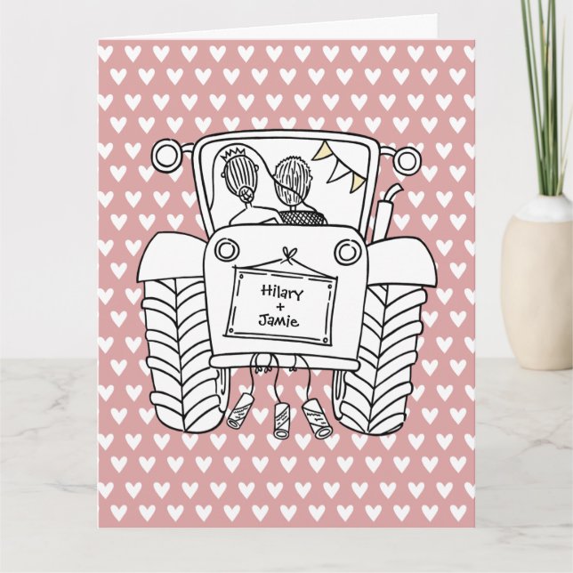 Cartão de Casamento de Fazenda de Trator Rústico C (Frente)