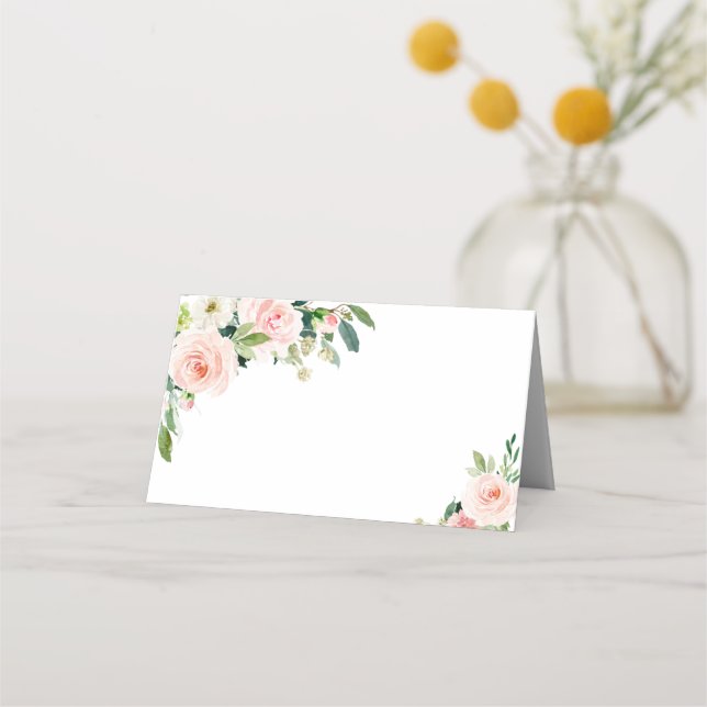 Cartão de Casamento de Flores Rosa-Blush Elegante (Frente)
