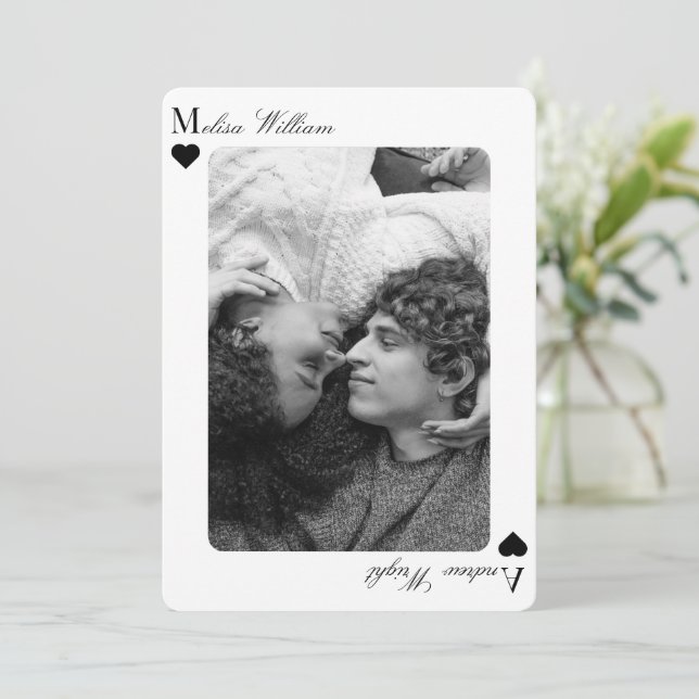 Cartão de casamento de foto em preto e branco (Em pé/Frente)