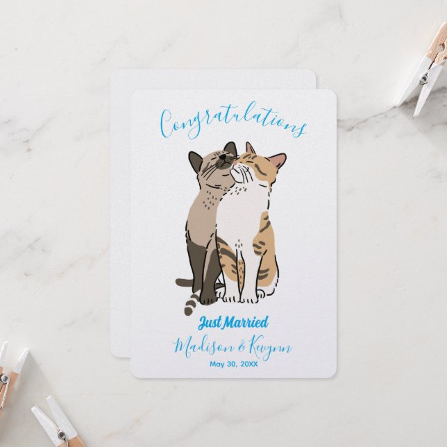 Cartão de Casamento de Gatos Bonitos (Frente/Verso In Situ)